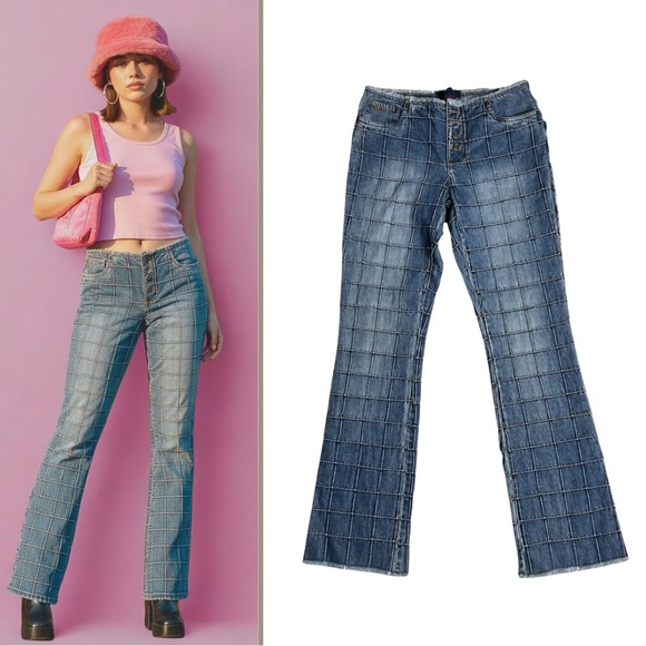 Ralph Lauren Denim - NWT Vintage Ralph Lauren Grid Stitch Flare Jeans Y2K Statement Denim Size 4
